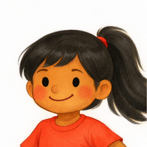 Nina Kapoor, age 7, watercolor storybook portrait