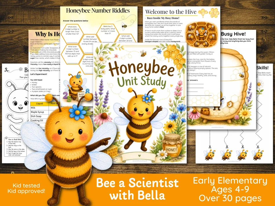 Bee a Scientist with Bella, honeybee unit study cover